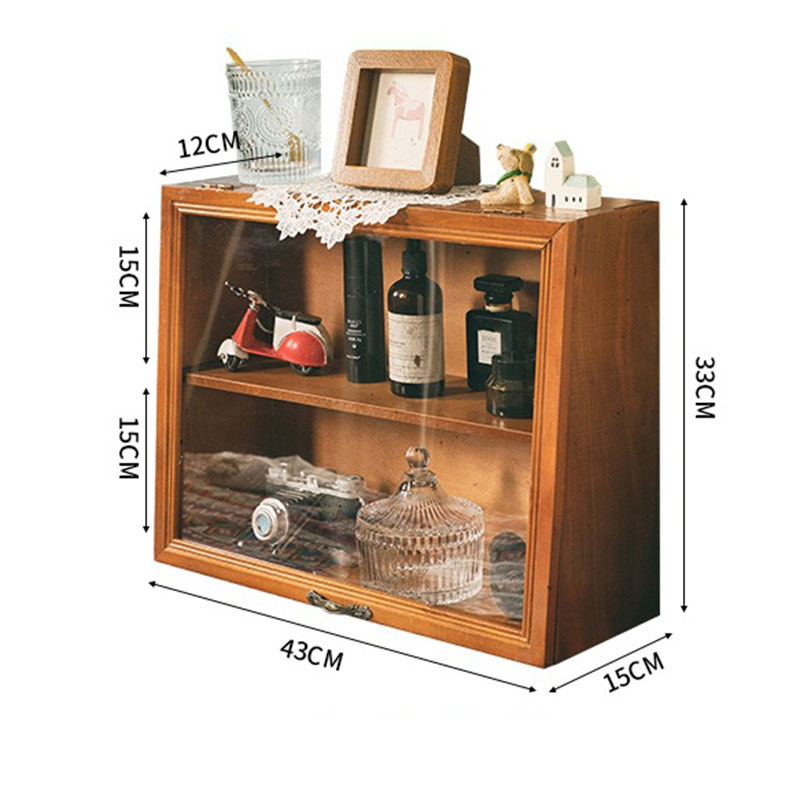 Retro wooden home study clamshell dustproof storage cabinet, cosmetics storage box, toy display shelf