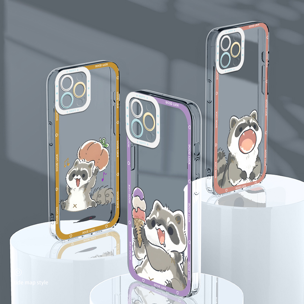 YYDS for Redmi Note 12 4G 9 8 10 11 12 Pro 11s 10s 9T Back Cover Cute Raccoon Transparent Crystal TPU Soft Thin Phone Case. 