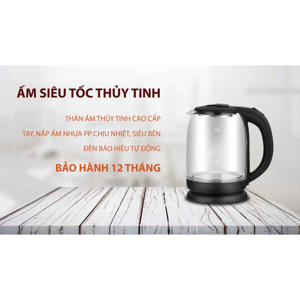Ấm siêu tốc thủy tinh Goldsun GKT2601G