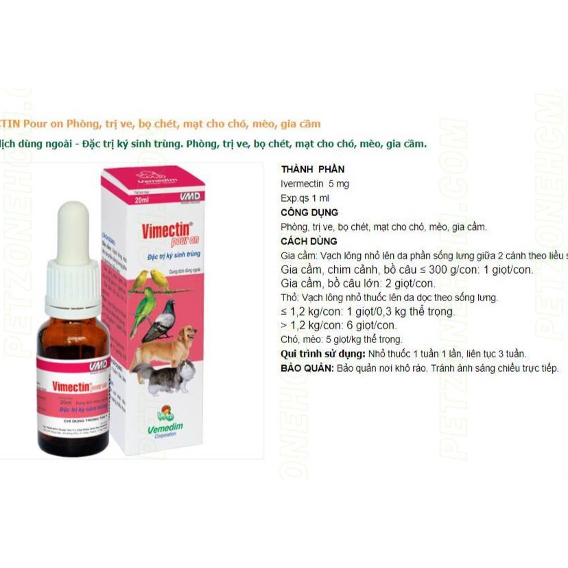 Nhỏ Gáy Phòng Ve Chó Mèo Vimectin Pour 20ml