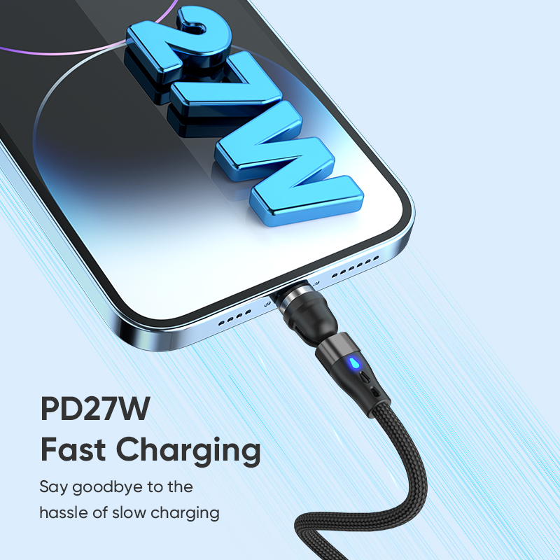 TBTIC 540 ° Rotatable 7-Pin Magnetic Fast Charging Data Cable PD Micro USB Type C For iPhone IPad OPPO Vivo 66W Charge Cable Car Gaming With LED Light