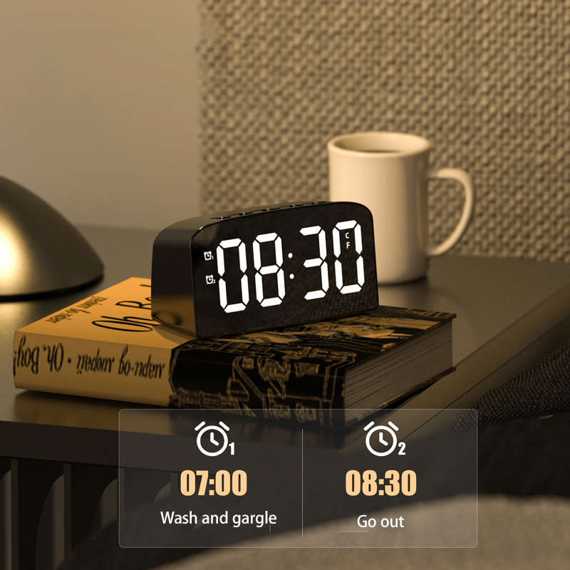Nordic ins mirrored LED alarm clock voice activated creative clock student dormitory bedside clock battery plugged in