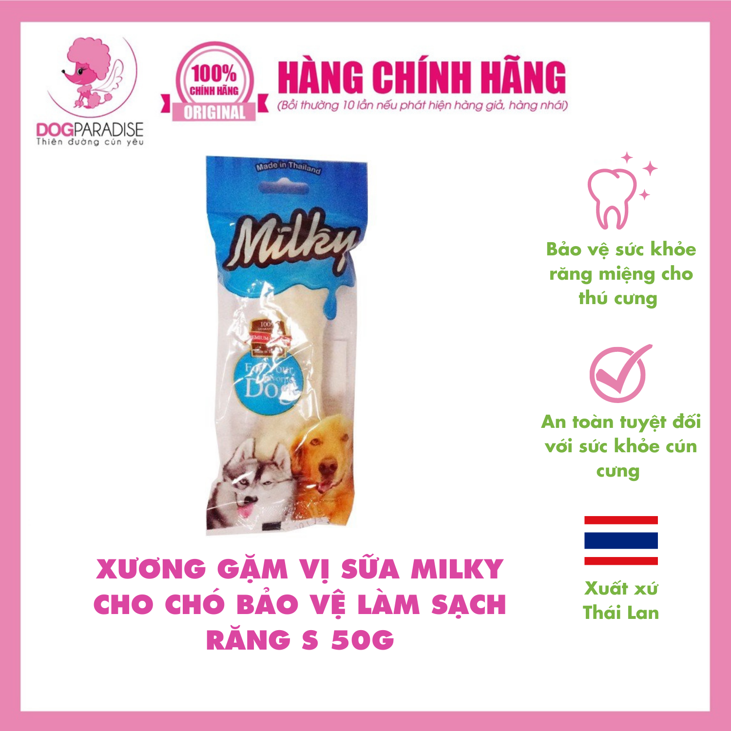 Xương gặm vị sữa Milky cho chó bảo vệ làm sạch răng S 50G - DogParadise PetShop