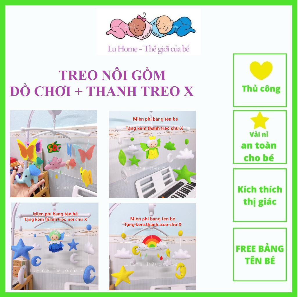 Treo nôi kích thích thị giác cho bé [Free Bảng tên bé]