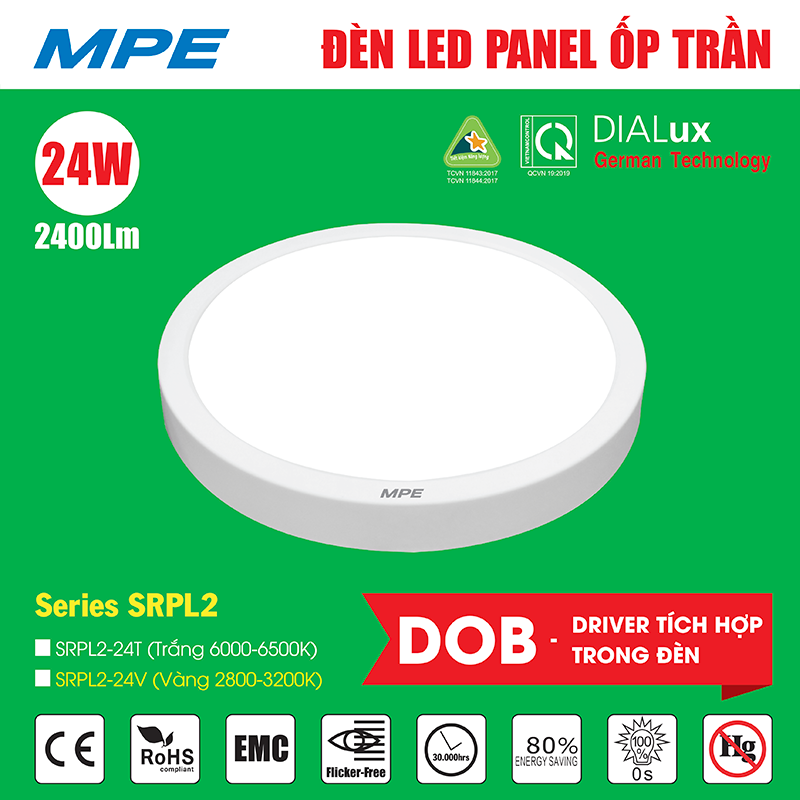 ĐÈN LED ỐP TRẦN DRIVER LIỀN ĐÈN TRÒN / VUÔNG 24W MPE