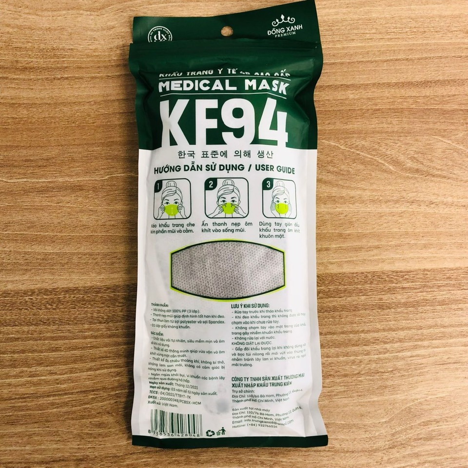 KHẨU TRANG KF94 ĐỒNG XANH PREMIUM (10 CÁI/TÚI)