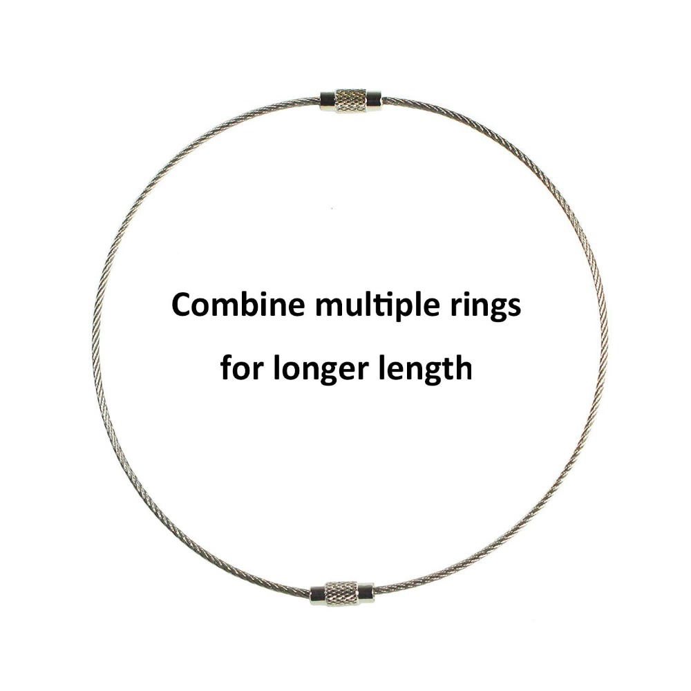 【StyleVoyager】1.5/2mm EDC Keychain Tag Rope Stainless Steel Wire Cable Loop Screw Lock Gadget Ring Key Keyring Circle Camp Hanging Tool. 
