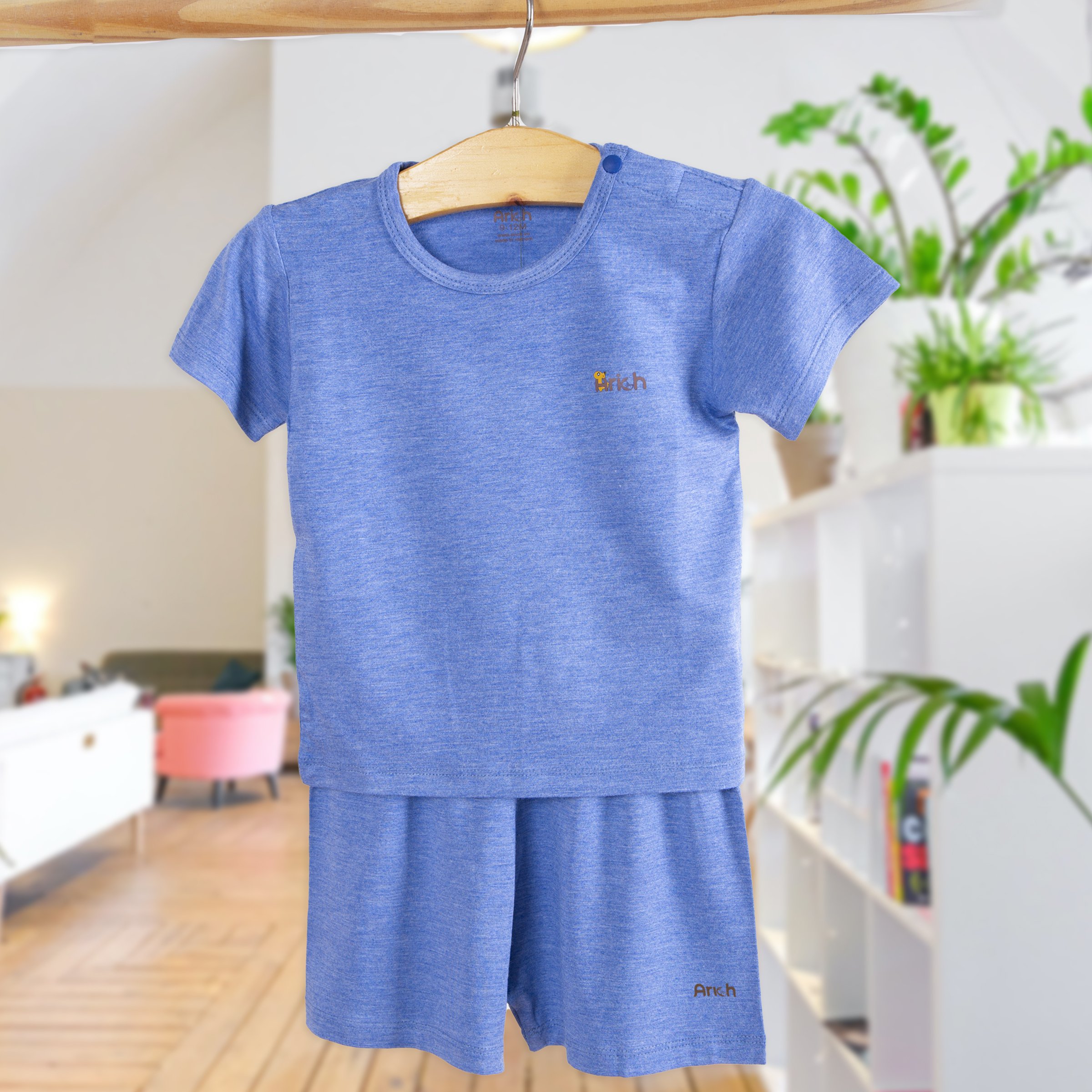 Bộ quần áo ngắn tay màu trơn vải sợi tre arich  size từ 6 tháng đến 5 tuổi - ảnh sản phẩm 5