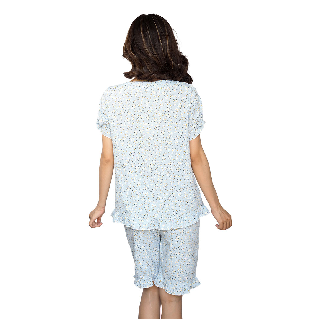 Đồ mặc nhà đồ bộ lửng hoa nhí lụa 100D mềm mịn mát size 40-65kg