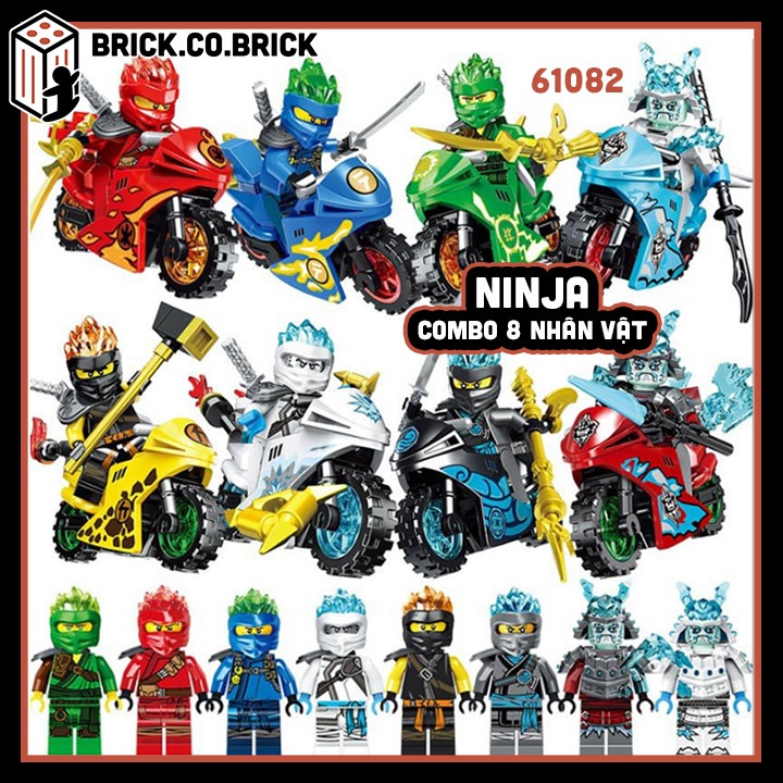 Ninja combo 8 nhân vật đồ chơi lắp ráp nhân vật làng lá và moto mô hình ninja 61082