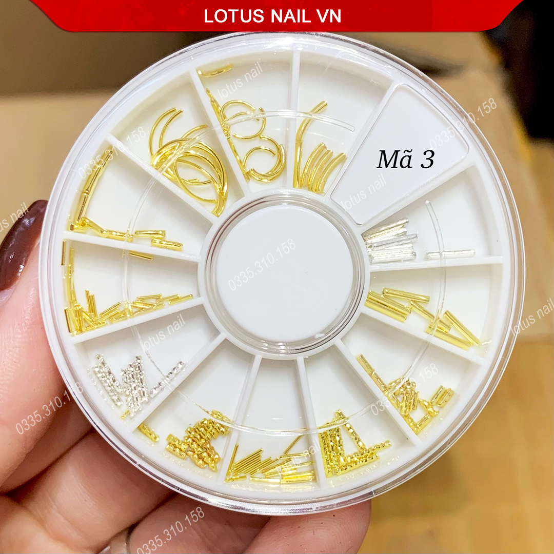 Set phụ kiện charm trang trí móng Hàn Quốc khay tròn