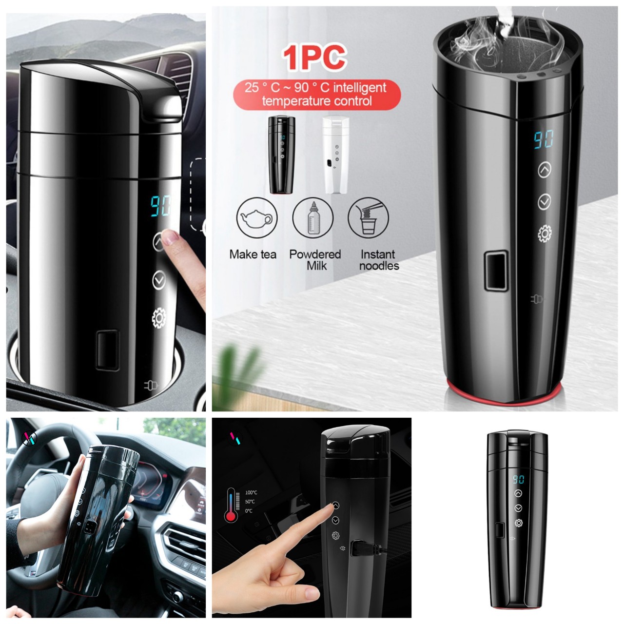 (XẢ HÀNG) Cốc đun nấu nước nóng trên ô tô xe hơi 12v-24v cảm ứng giúp pha trà, sữa, cafe, bình giữ nhiệt trên oto mẫu mới loại tốt, phụ kiện ô tô
