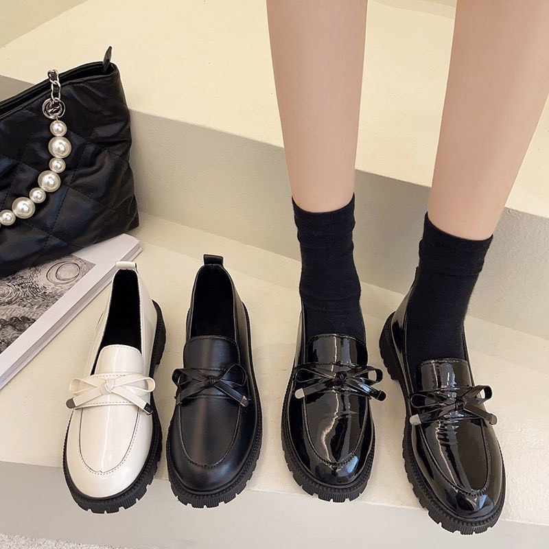 Bốt nữ thấp cổ da bóng Giày bốt nữ kiểu dáng Lolita Phong Cách Nhật Bản