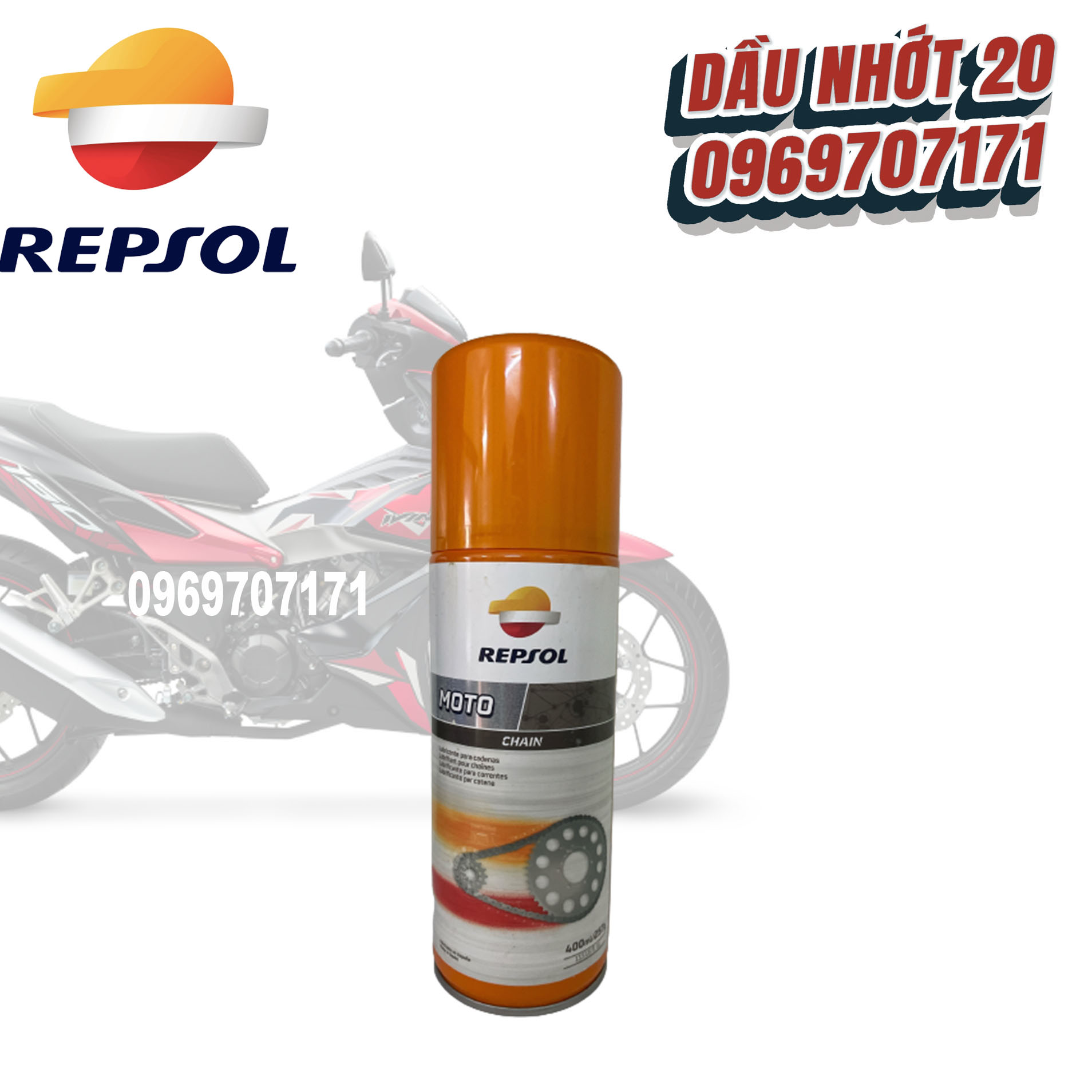 Dưỡng sên repsol , bôi trơn sên xích , dương sên xe côn tay, dưỡng xên xe ex