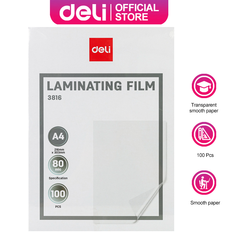 Deli E3816 Laminating Film Laminator Pouches A4 Thickness 100Pcs