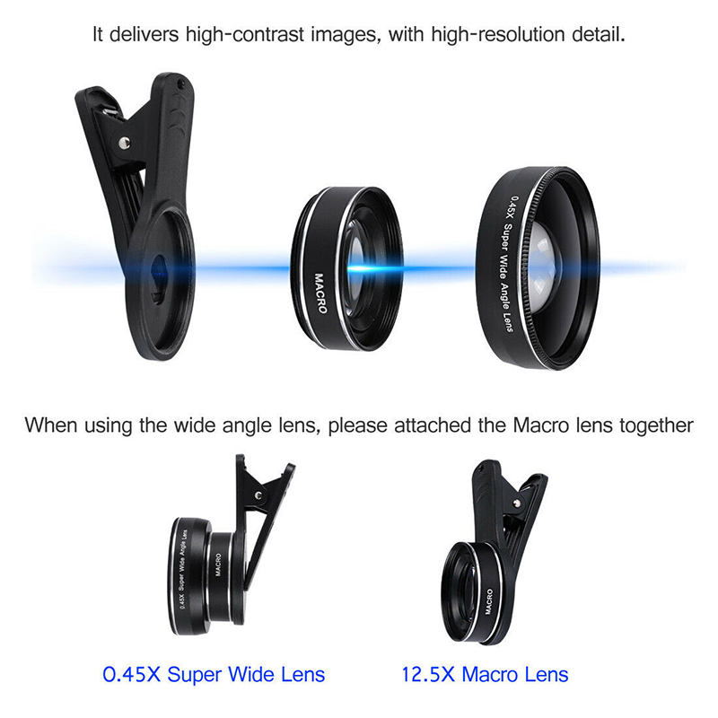 ZTHOME Super Wide Angle 0.45X and 15X Macro Lens Clip-on For iphone Camera Universal