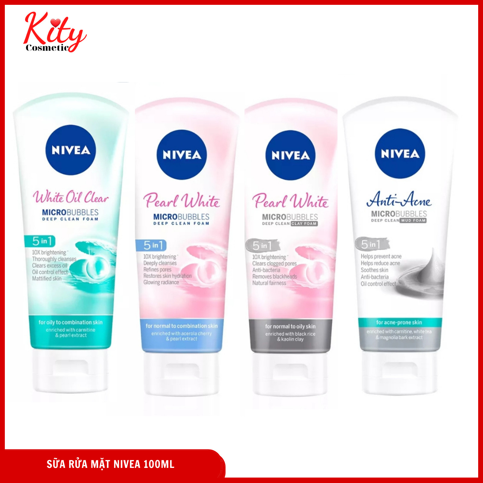 Sữa rửa mặt NIVEA nữ 100ml đủ loại