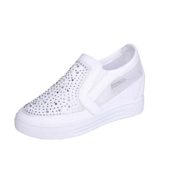 Giày slip on đế độn phối lưới nạm hột màu đen
