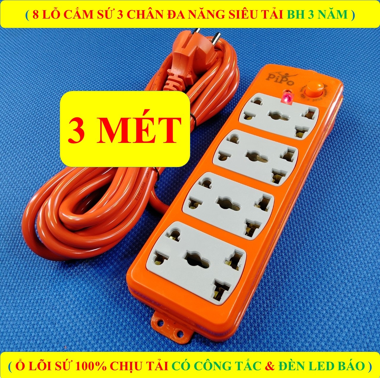 8 Ổ SỨ cắm điện liền dây ĐA NĂNG CHỊU TẢI CAO 3000W + BH 3 NĂM + Ổ cắm có Lò xo đàn hồi LOẠI 1 cao cấp (bộ 1 sản phẩm)