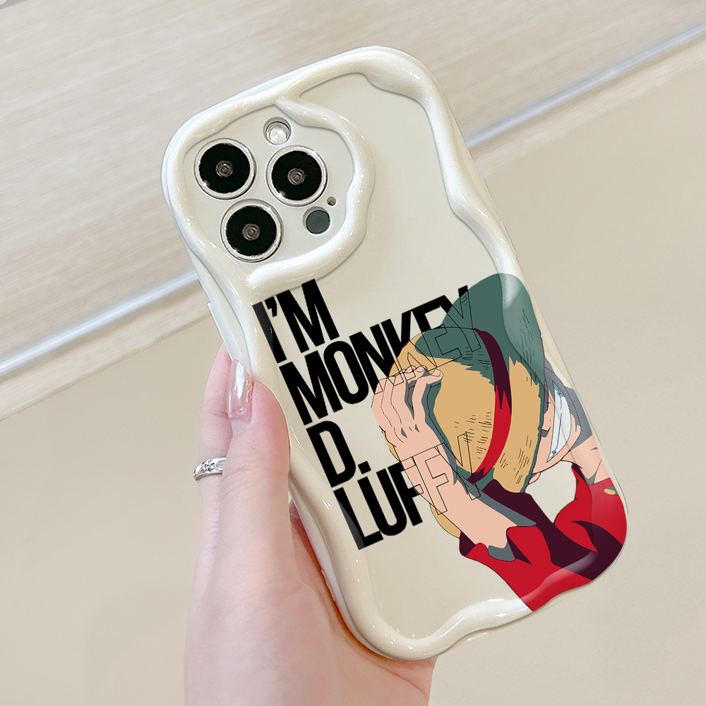 Jizetin for Redmi 14C Xiaomi Poco C75 Back Cover One Piece Luffy Cream Wavy Edge Soft Silicone Phone Case.