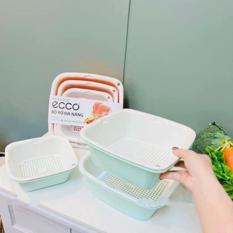 Bộ Rổ Chậu Nhựa Đa Năng Ecco 3 Rổ & 3 Chậu (6 Cái)