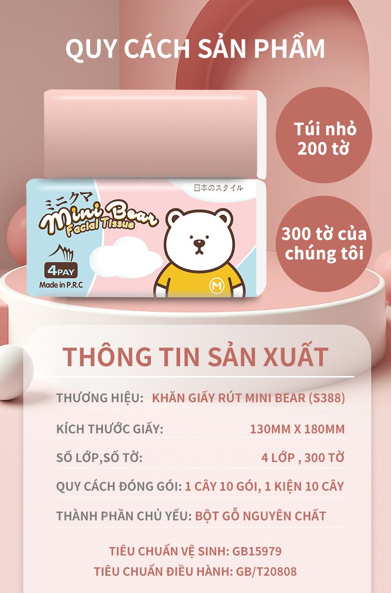 Khăn giấy rút Minibear Nhật (lốc 10 gói )