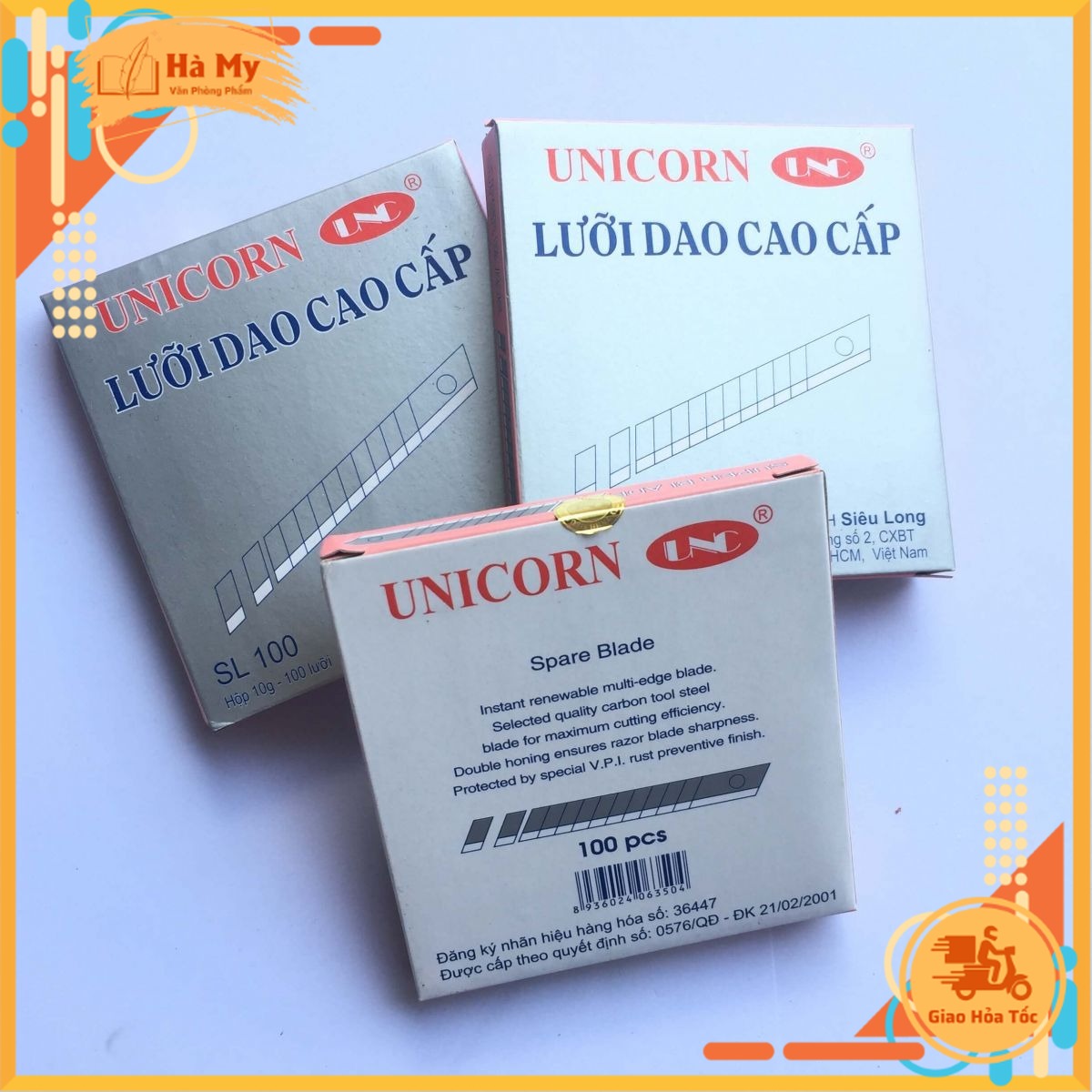 (1 Hộp) Lưỡi dao cao cấp Lớn/Nhỏ UniCo Vàng SL100/SL150