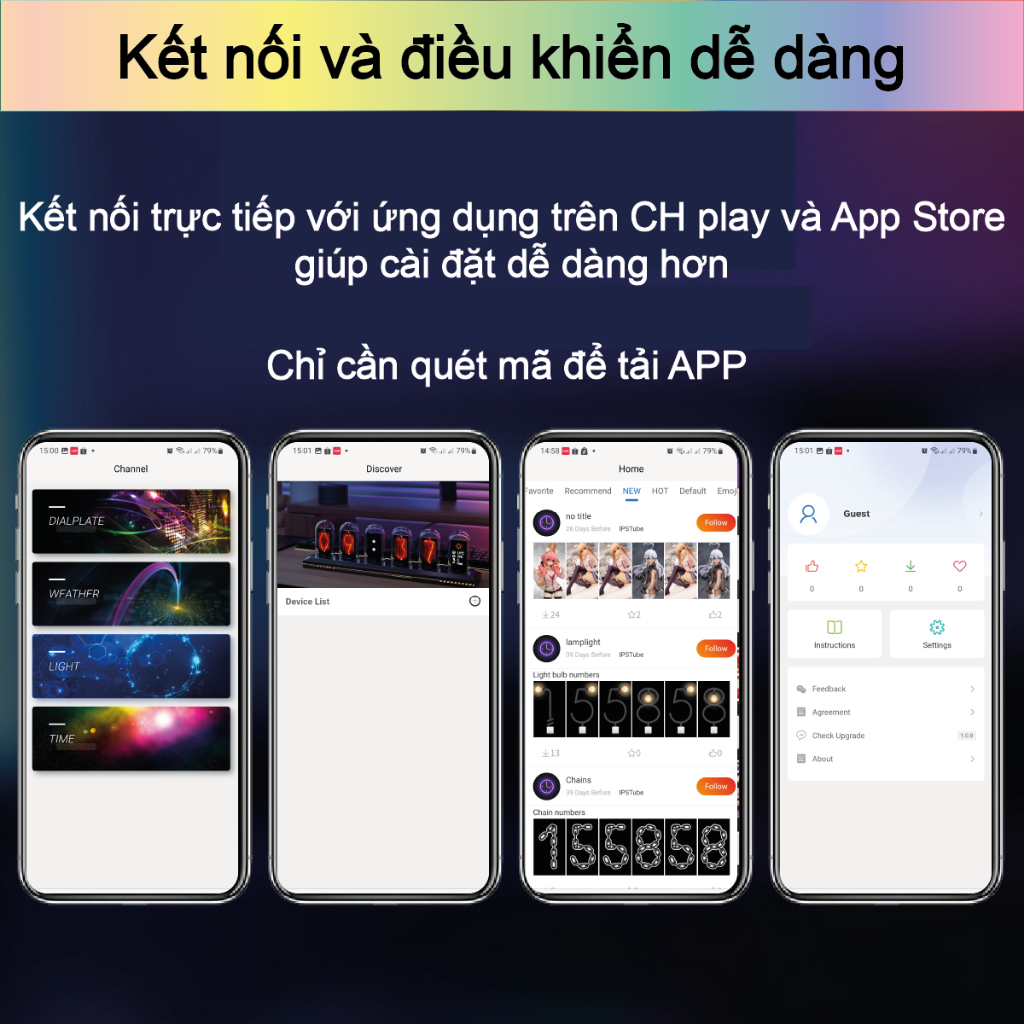 Đồng hồ led để bàn IPS Colorful LED Tube APP ( Phiên bản 2023 )