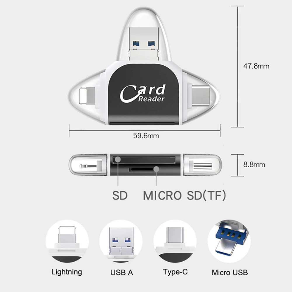 4in1 SD TF thẻ nhớ OTG adapter cho  Android OSX Windows Linux USB A8 pinMicroLoại C để SD TF Đầu Đọc Thẻ chuyển đổi