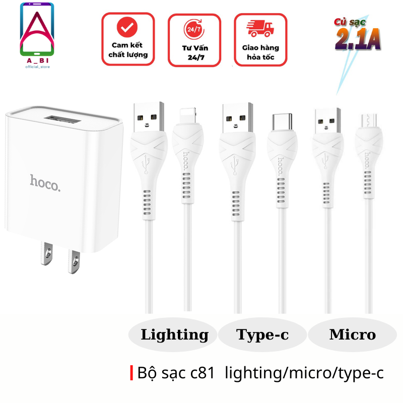 Bộ Củ sạc Hoco C81/C81A - Lightning- Micro- TypeC