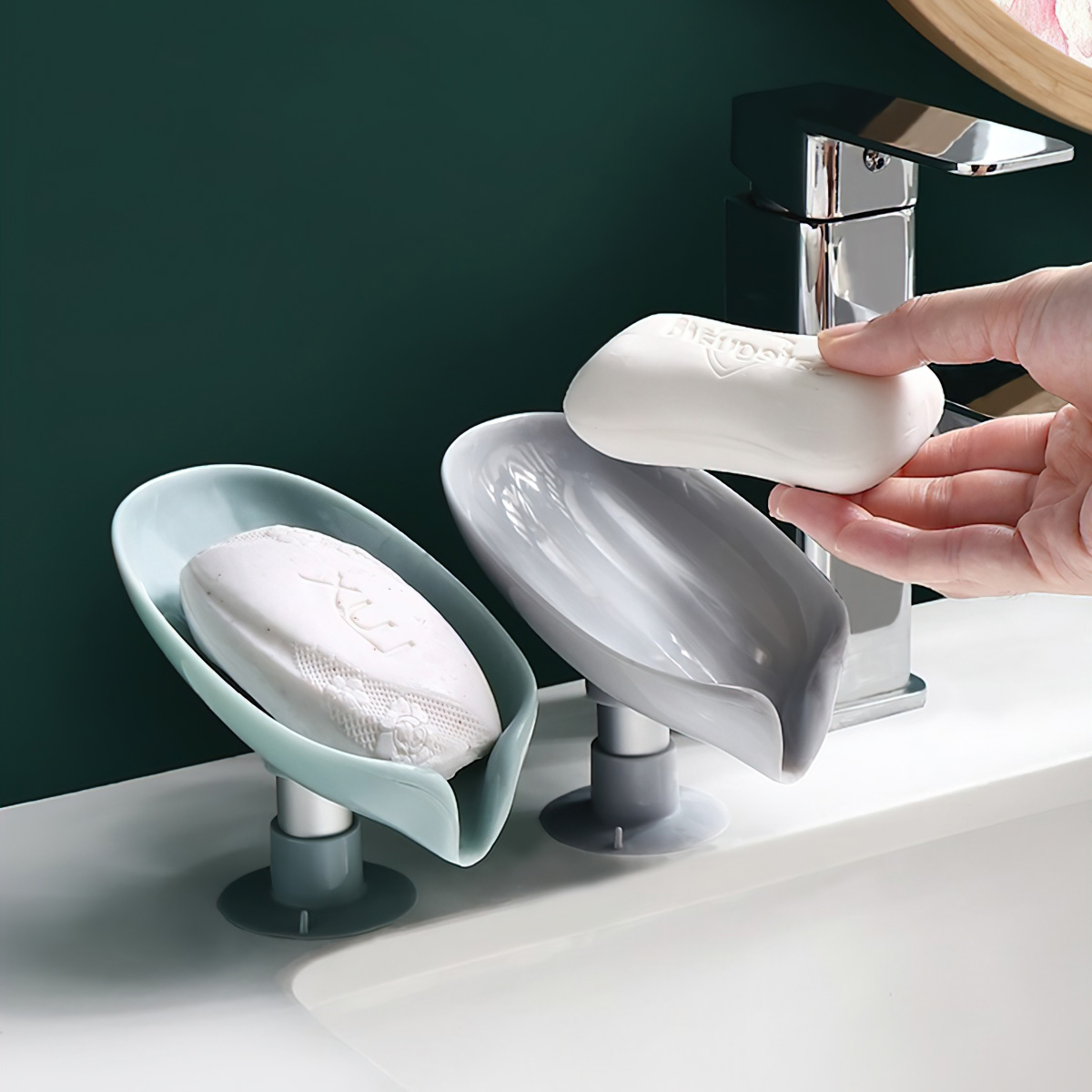 Sen-hause leaf shape soap dish organizer with draining ball bathroom plastic soap dish rack