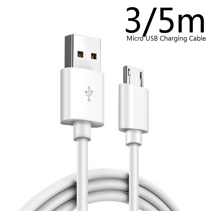3/5 Meteres Long Micro USB Charging Charger Flexible White Cable Cord Wire for Samsung Huawei Xiaomi Android Smart Mobile Phone. 