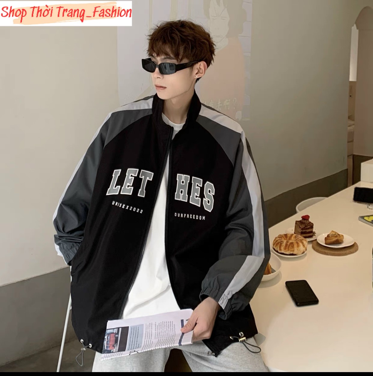 Áo Khoác Dù Nam Nữ 2 lớp Cao Cấp In Chữ LETHES Tay Áo Dài Phối Màu Phong Cách Cá Tính