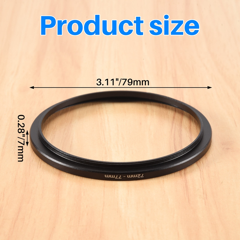 72mm-77mm Camera Lens Step Up Filter Black Metal Adapter Ring