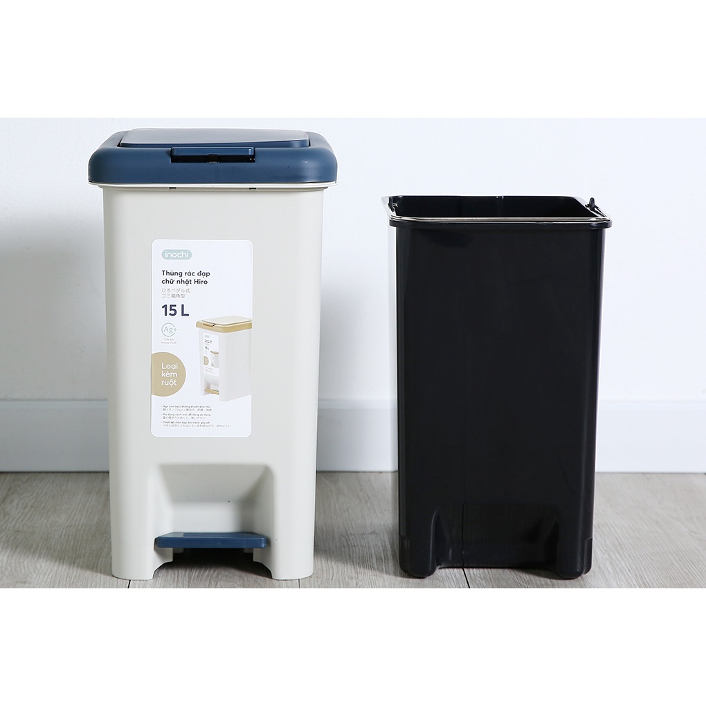 Thùng rác chân đạp Hiro 15L, 10L hàng chính hãng xuất Nhật Bản công nghệ Ag+ kháng khuẩn khử mùi