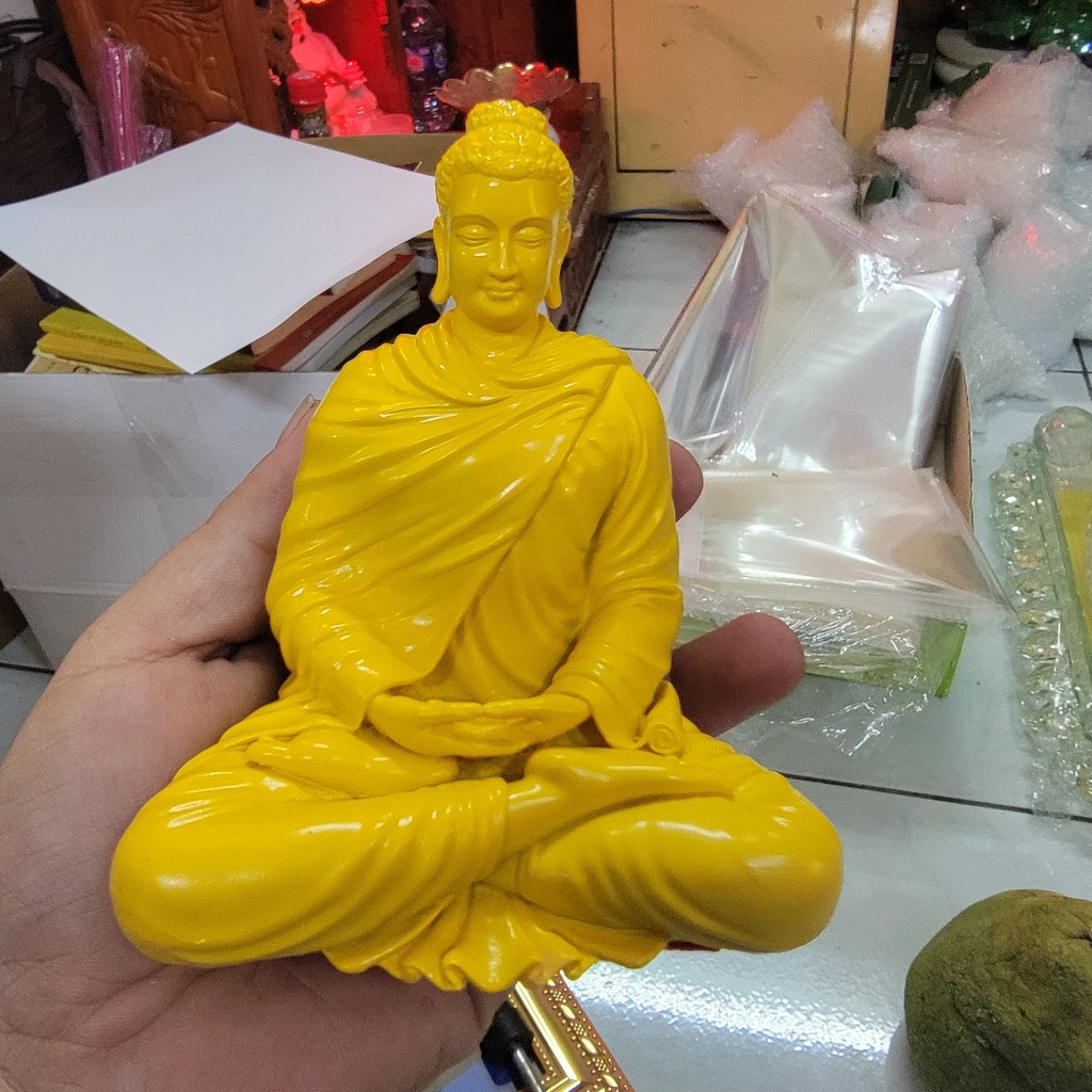 Tượng bổn sư nikaya ngồi thiền cao 12cm - tượng phật thích ca ngồi 12cm trắng và vàng