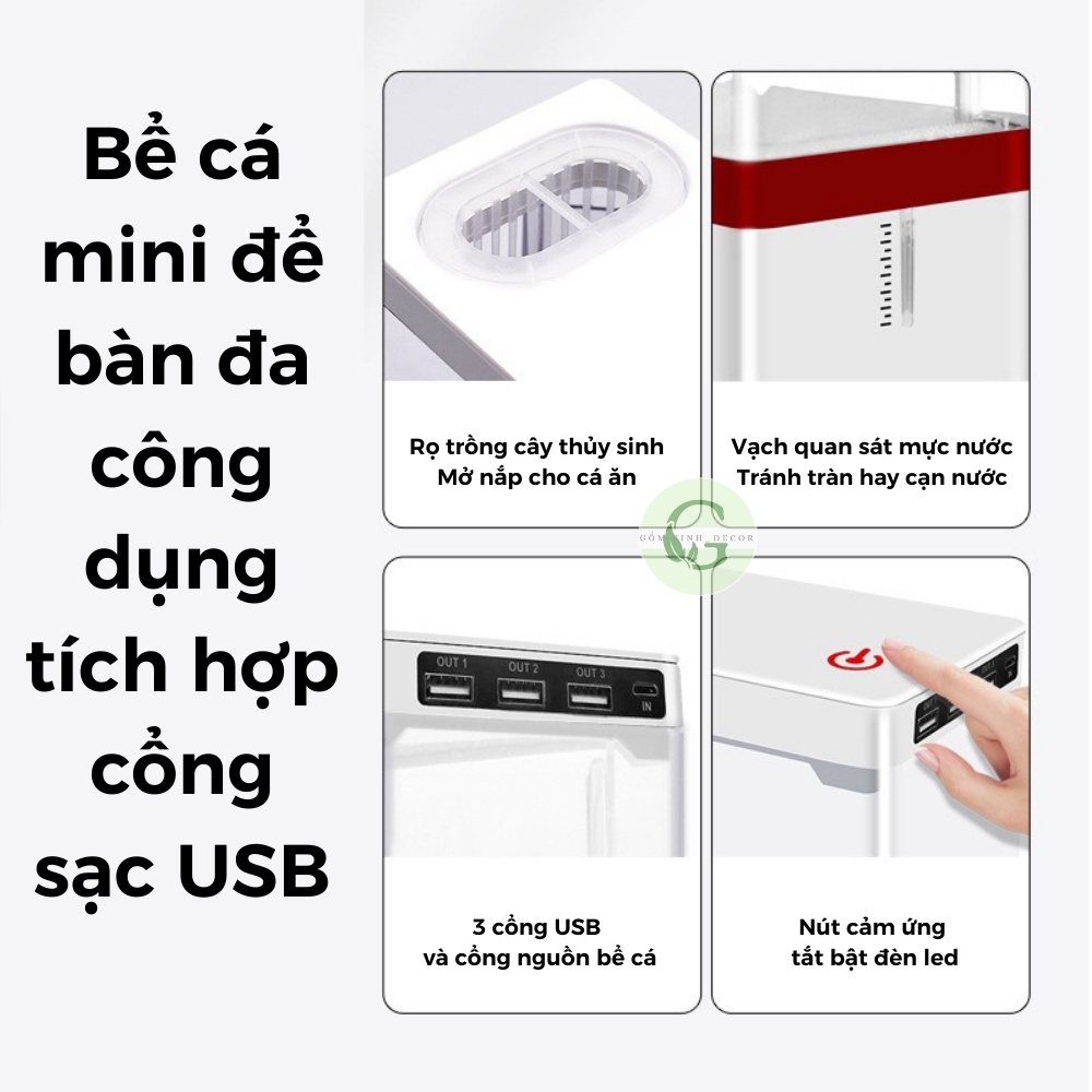 Bể Cá-[Bể cá+Đồng Hồ + Đèn Bàn + Sỏi, Cây Thủy Sinh]-Bể cá mini-Bể cá để bàn-hồ cá