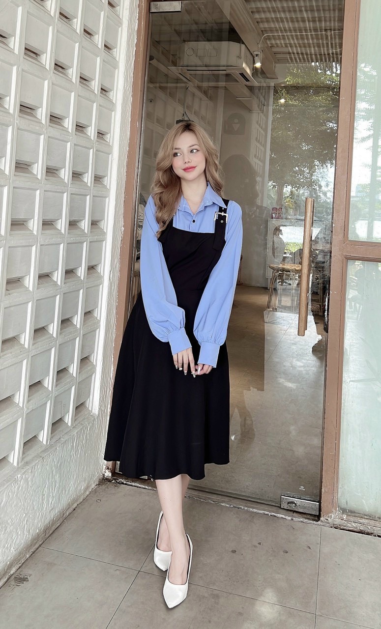 Sét yếm váy nữ kèm áo sơ mi chất đũi mềm mại siêu xinh - sét váy yếm baybydoll, sét váy tiểu thư ld22 shop như ý)