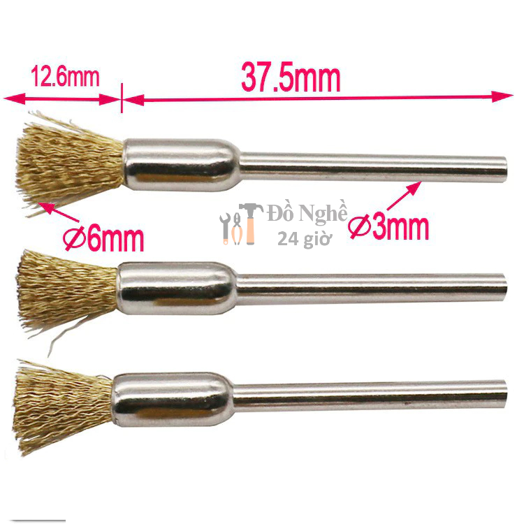 Bộ 9 chổi đồng đánh bóng, tẩy gỉ mini trục 3.17mm