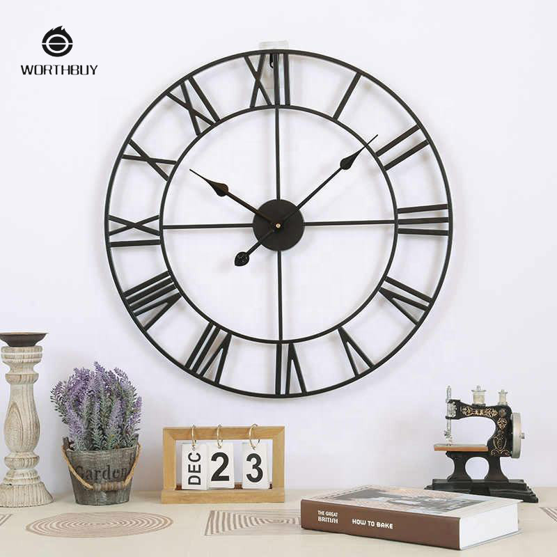 Wall Clock, Simple Clock, Vintage Clock, Decorative Wall Clock, Round Wrought Iron Wall Clock