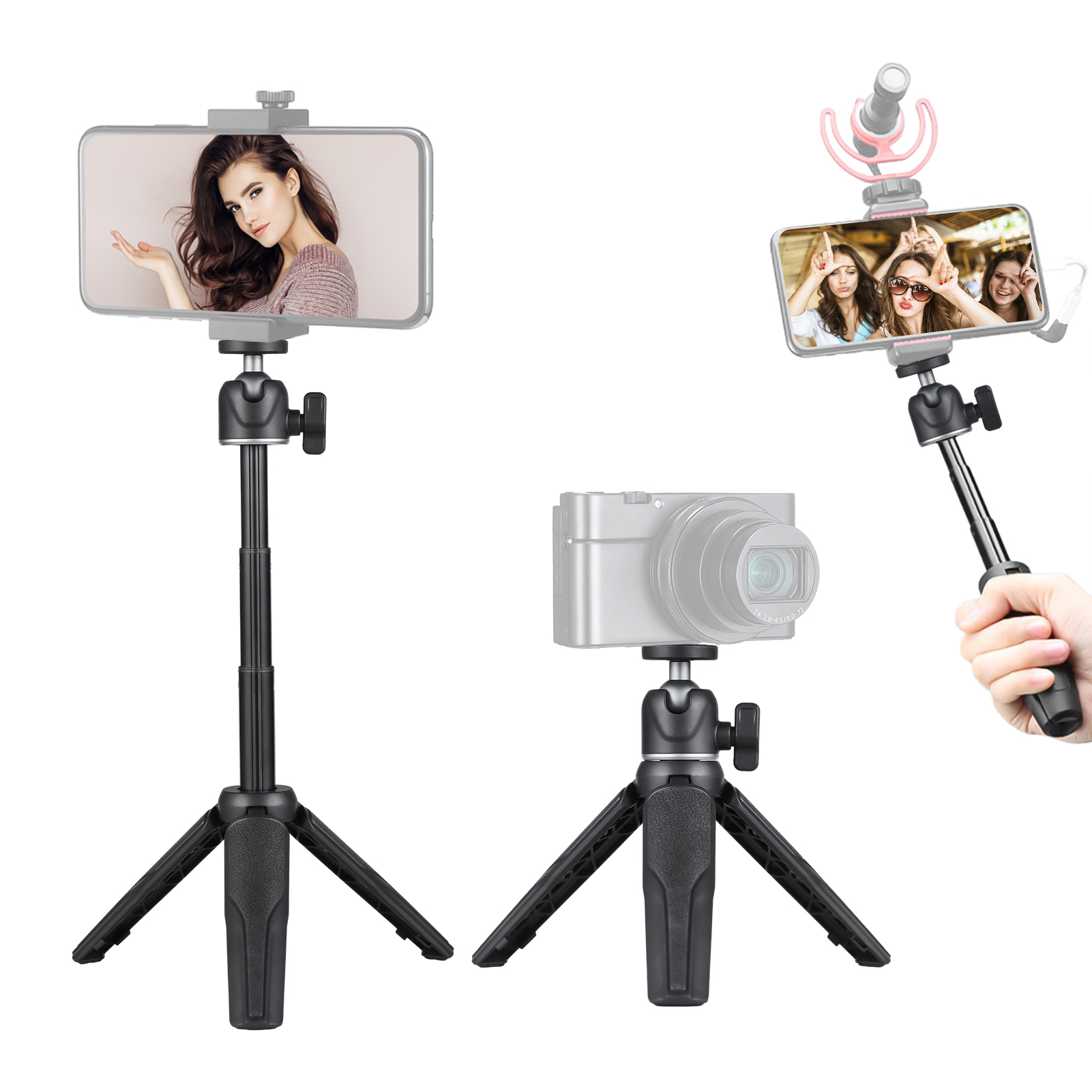 Ulanzi MT-08 Mini Extendable Desktop Tripod Handheld Photography Bracket Stand with Flexible Ballhead 1/4 Inch Screw Mount for Selfie Travel Vlogging