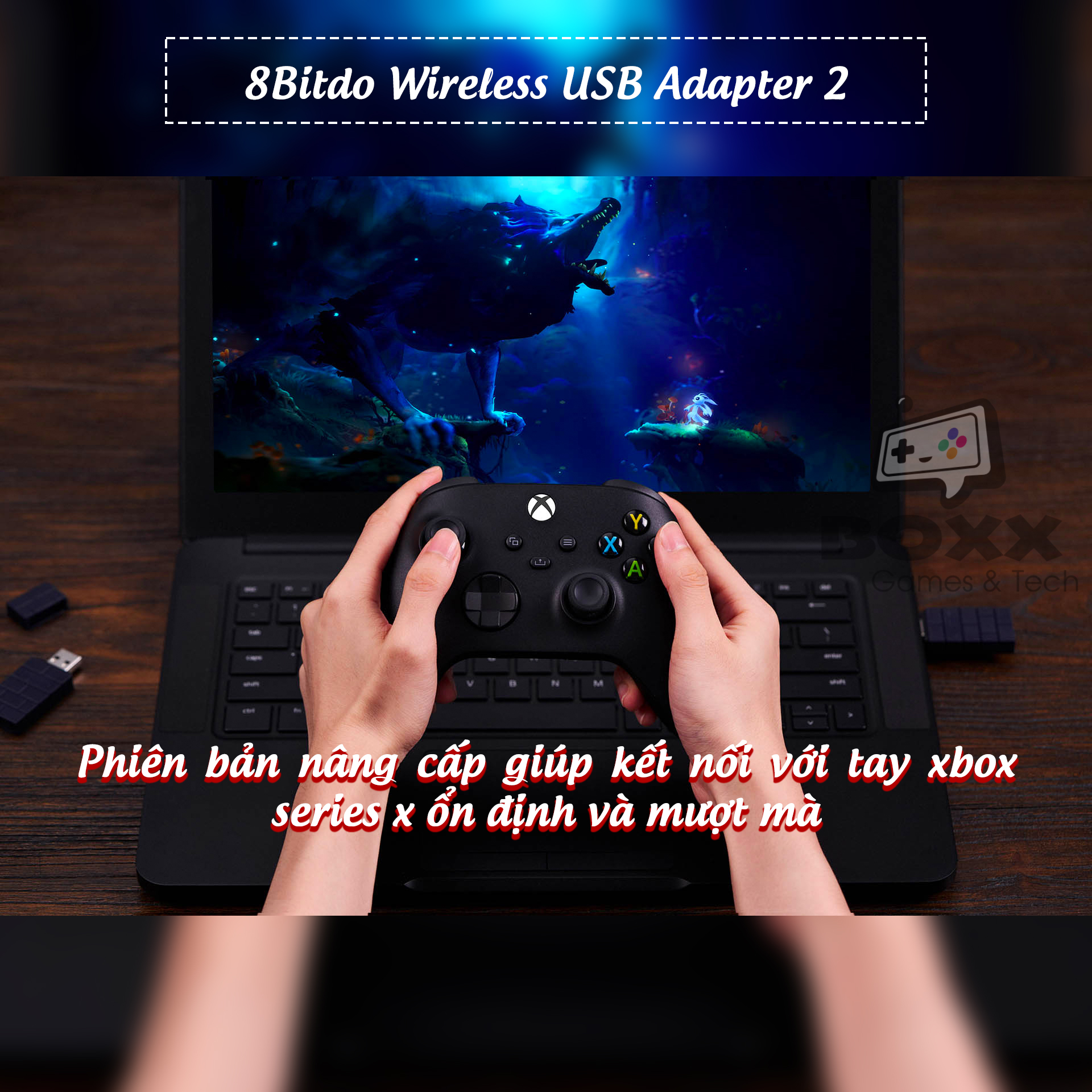 8BitDo USB Wireless Adapter 2 - Dùng cho Nintendo Switch, Windows, Mac, Xbox, PS4
