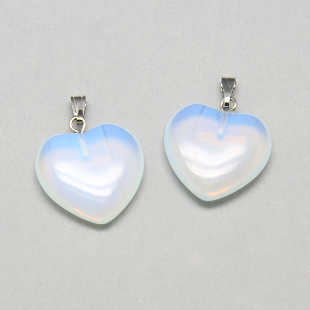 5pc Opalite Pendants with Iron Findings Heart Platinum 21~22x20x4~5mm Hole: 6x2mm
