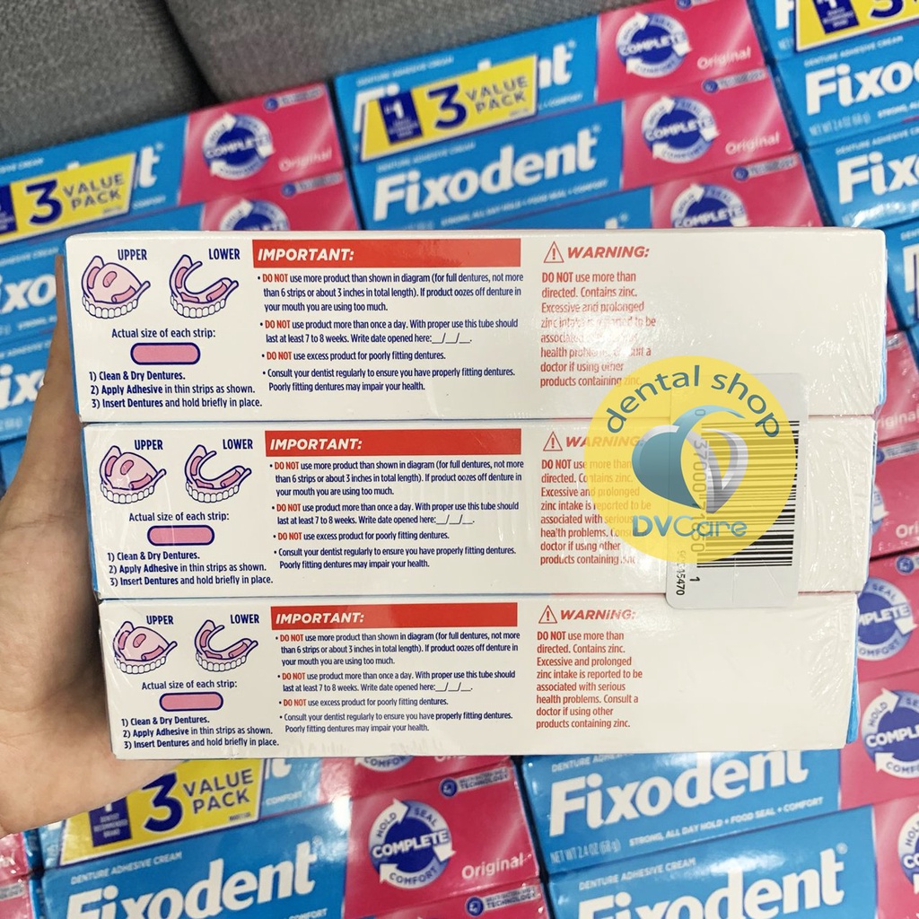 [Mẫu mới] Keo dán hàm răng giả hàm tháo lắp Fixodent Original 68g [dvcareshop]