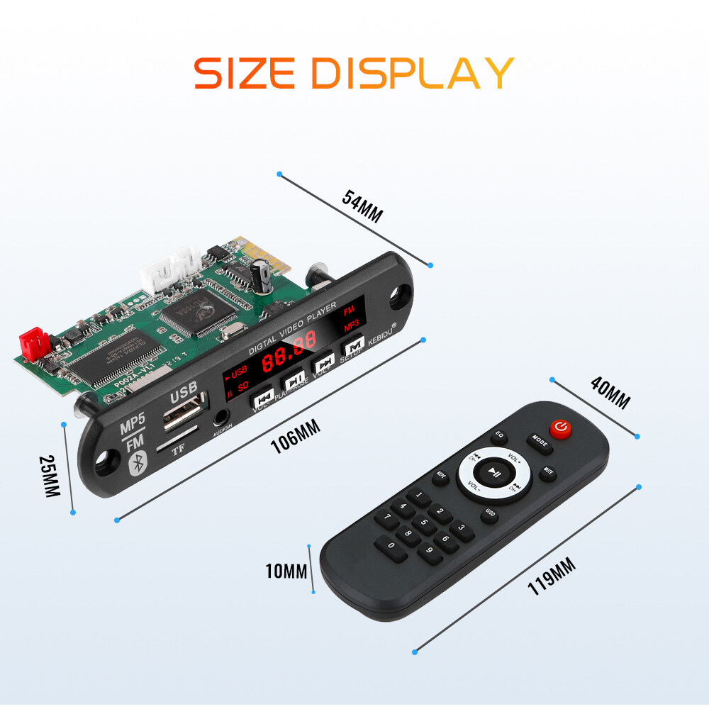 Bo Mạch Giải Mã MP5 Bluetooth 5.0 5V 12V USB Không Dây U Đĩa TF MP3 WAV AUX FM Radio Mô-đun Giải Mã Âm Thanh Có Điều Khiển Từ Xa