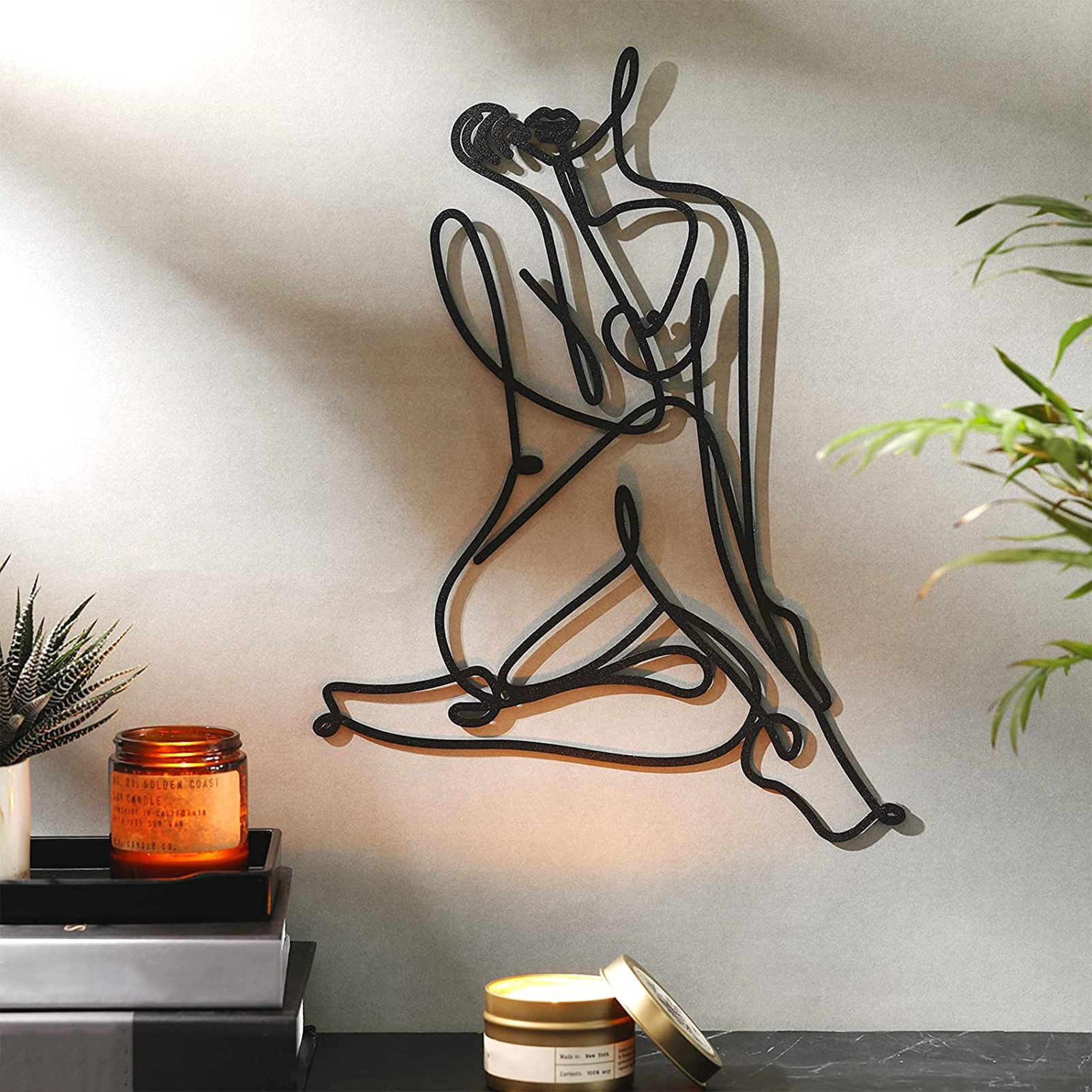 Youlianba Female Body Line Art Wall Decor Elegant Metal Wire Wall Sculpture Minimalist Female Body Metal Wire Abstract Wall Art Decor for Kitchen Bedroom Living Room Home Style