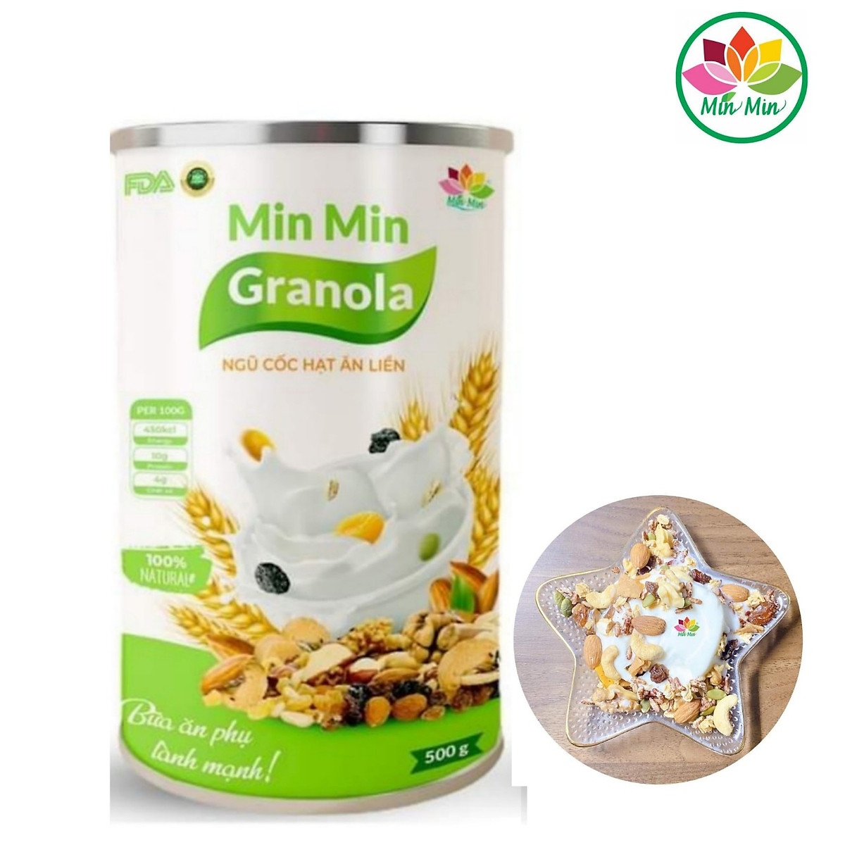NGŨ CỐC HẠT GRANOLA MINMIN HỘP 500gr