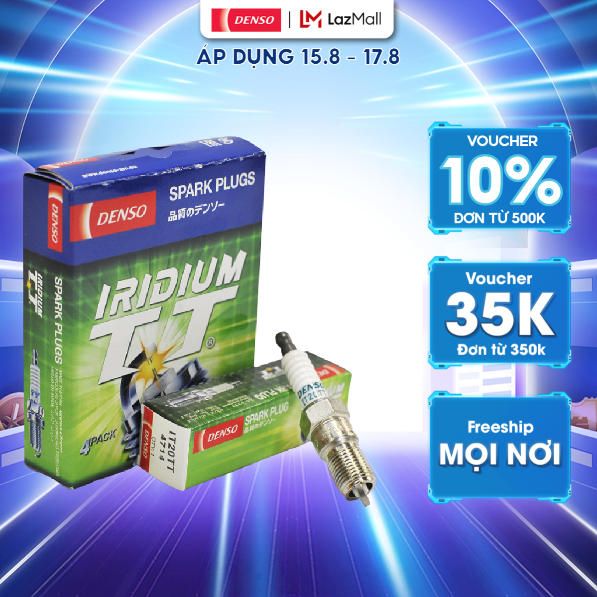 Bộ 4 bugi ô tô it20tt denso iridium hiệu năng cao, hai đầu đánh lửa, dùng cho xe mazda 3, 6, mx-5 đời trước; ford focus, fiesta, mondeo, escape, mustang; jaguar xf, x-type; mã 267700-8520