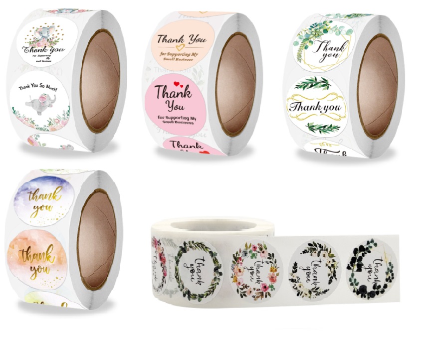 Cuộn 500 miếng dán Sticker "Thank You" - 8 styles (đường kính nhãn dán 2,5cm)