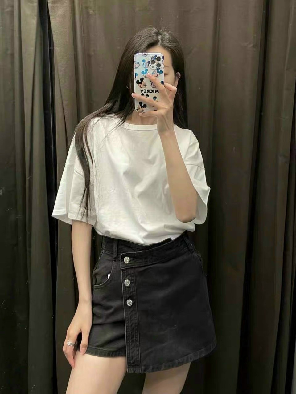 Quần bò giả váy nữ vạt lệch